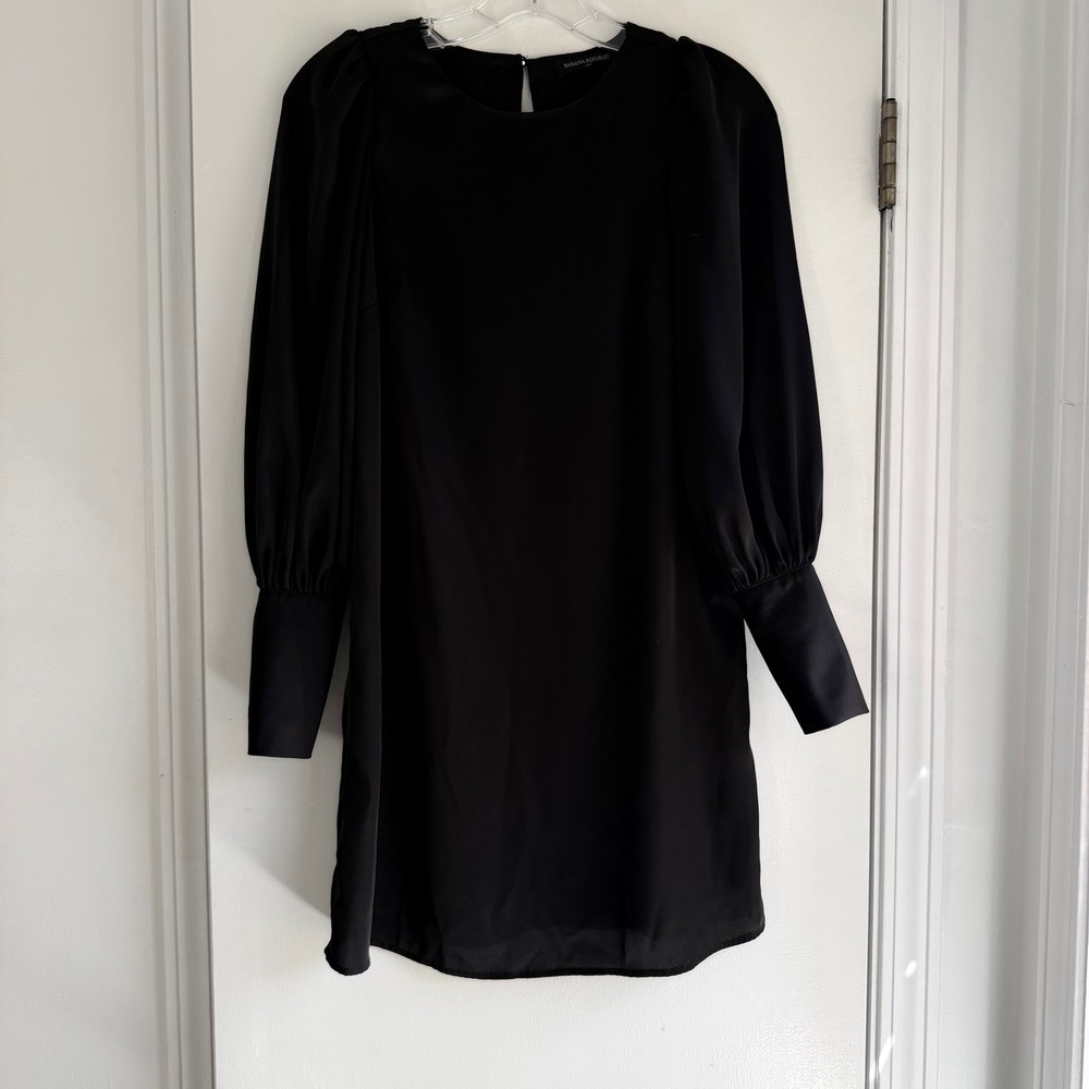 Banana Republic Black Long Sleeve Mini Dress Petite 00 Career Party